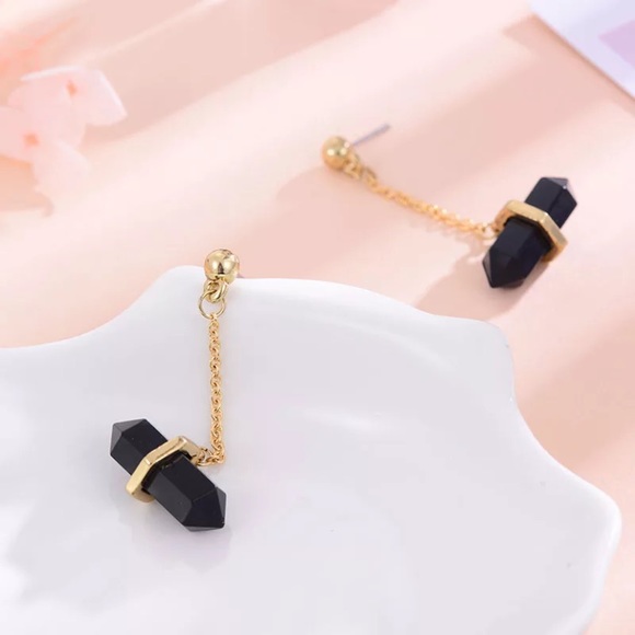 BOGO! Linear Crystal Earrings Modern Boho Black - Picture 4 of 7